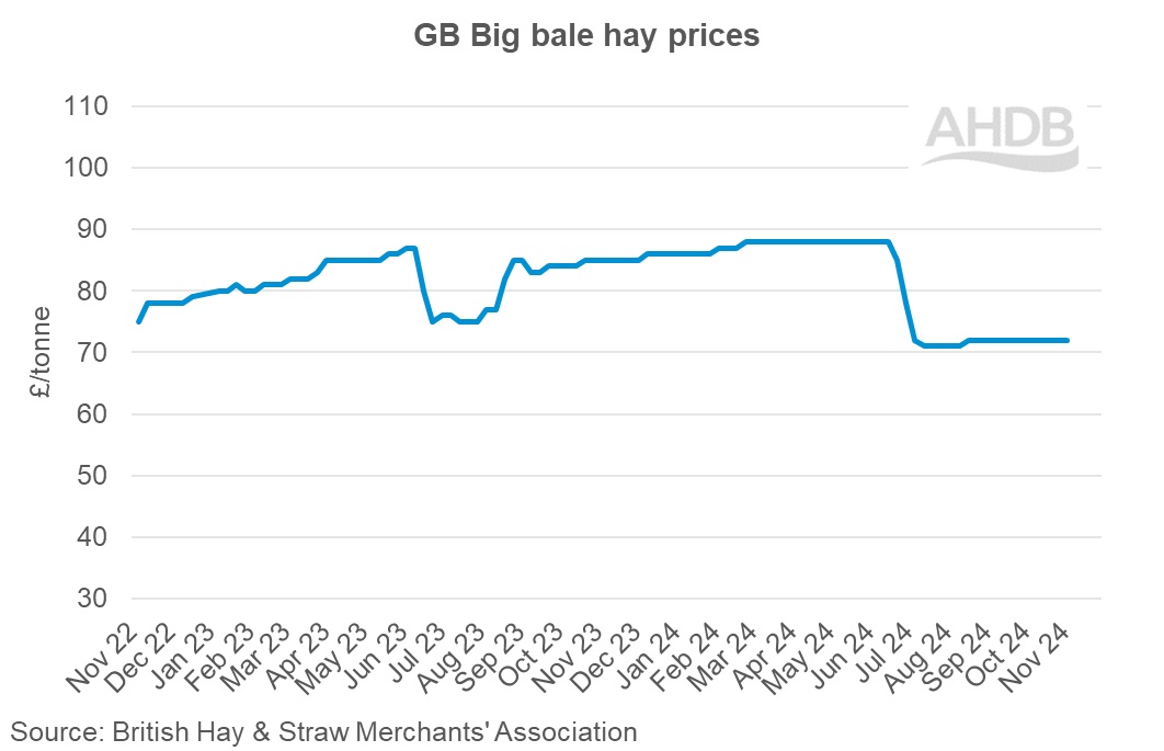 GB Big bale hay weekly prices graph 3 November 2024.